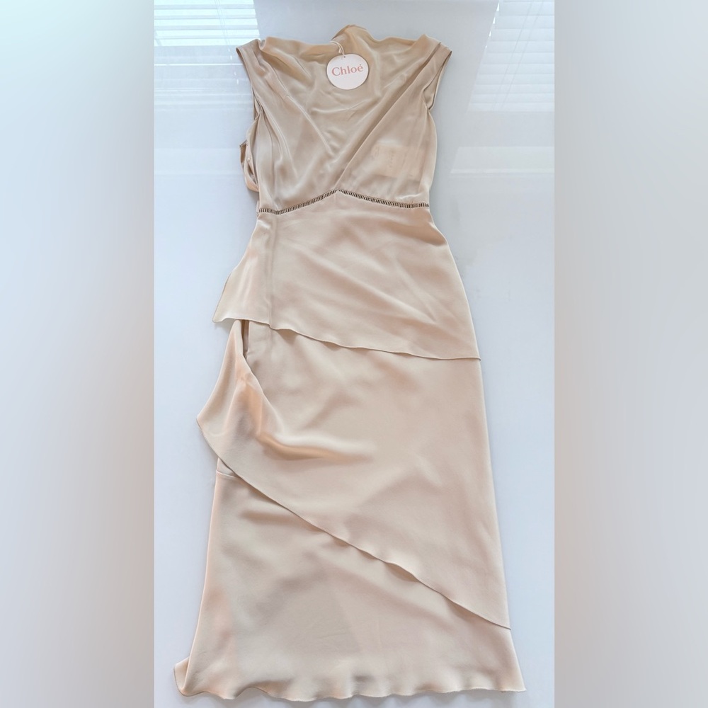 Chloé 100% Silk Asymmetric Layered Midi Dress – FR 40 (US 6–8) – Beige – NWT - Picture 6 of 15